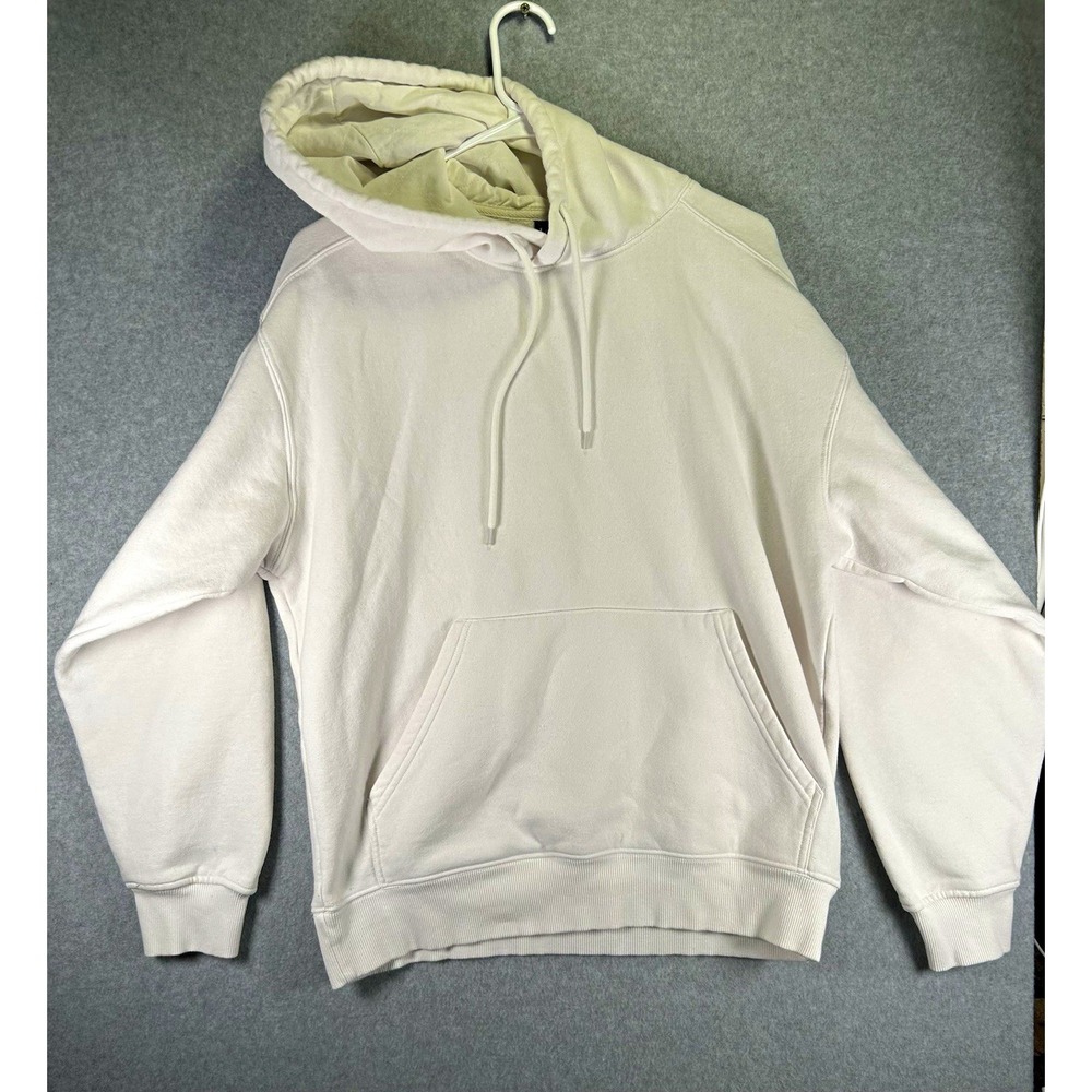 Stain*Loose Fit Pullover Hoodie Mens M White Solid Fleece Drawstring Hood Pocket